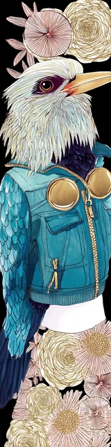 Free bird bookmark featuring a bird in a fashion jacket